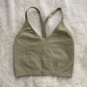 SET Active Ribbed V Neck Bra Top in Chai Latte